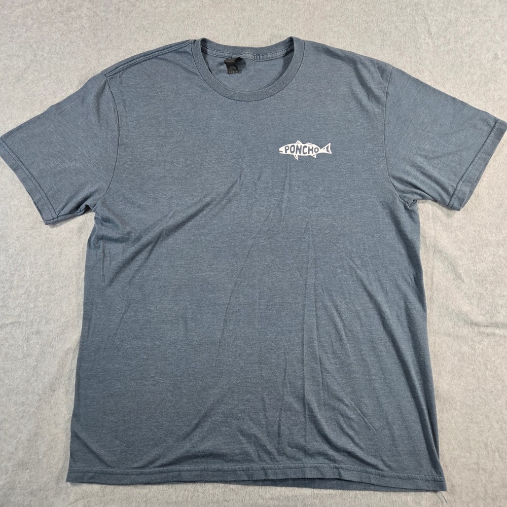 Poncho Outdoors Mens Large Blue Heathered Fish Graphic Short Sleeve T-Shirt